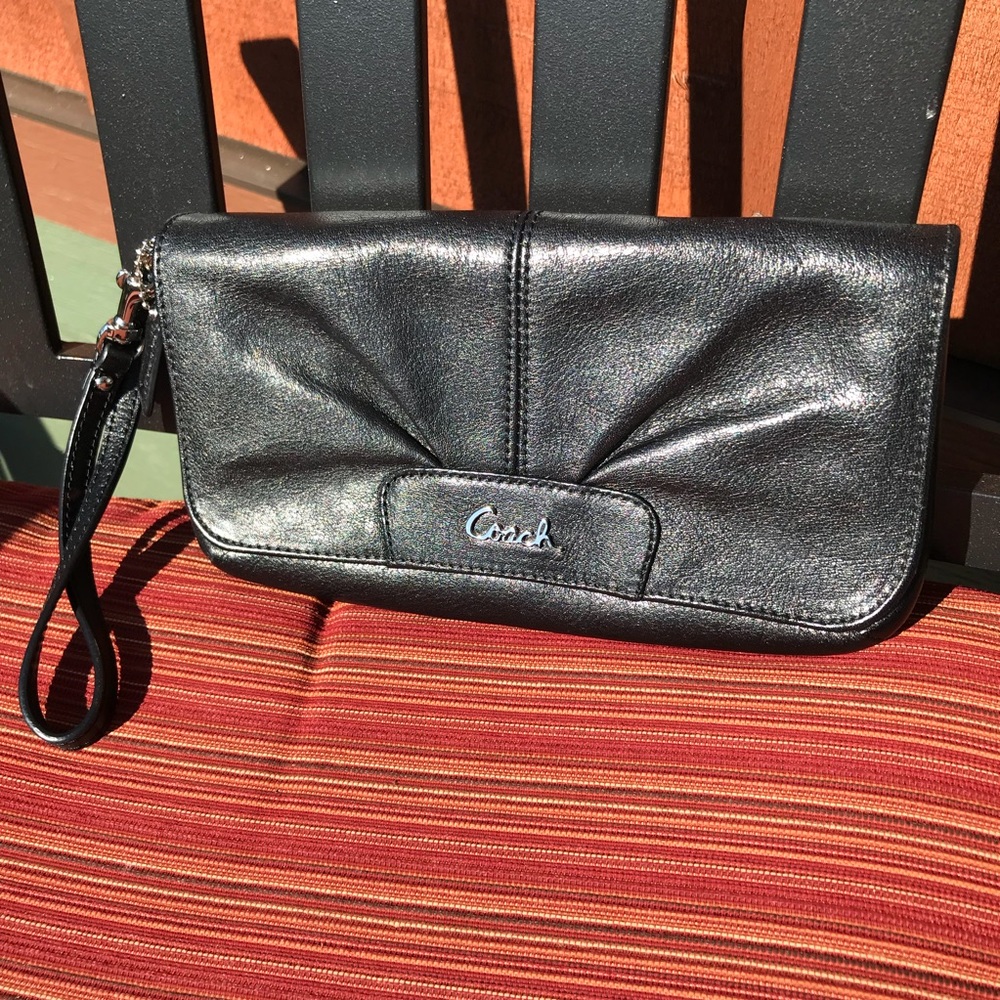 Coach Ashley Black Leather Wristlet Clutch